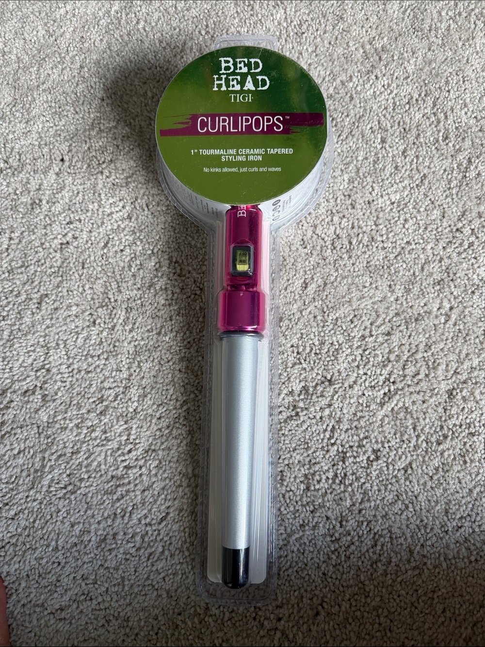 Bed Head CURLIPOPS 1" Tourmaline Ceramic Tapered Styling Iron - Pink & Silver